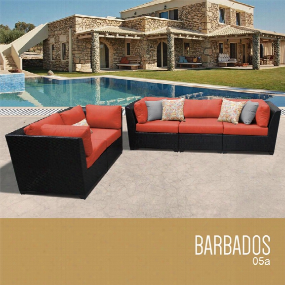 Tkc Barbados 5 Piece Patio Wicker Sofa Set In Orange