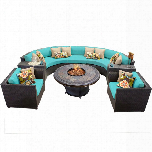 Tkc Barbados 8 Piece Patio Wicker Fire Pit Sofa Set In Turquoise