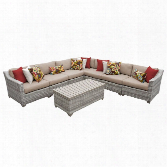 Tkc Fairmont 8 Piece Patio Wicker Sectional Set In Wheat