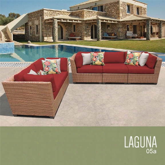 Tkc Laguna 5 Piece Patio Wicker Sofa Set In Red