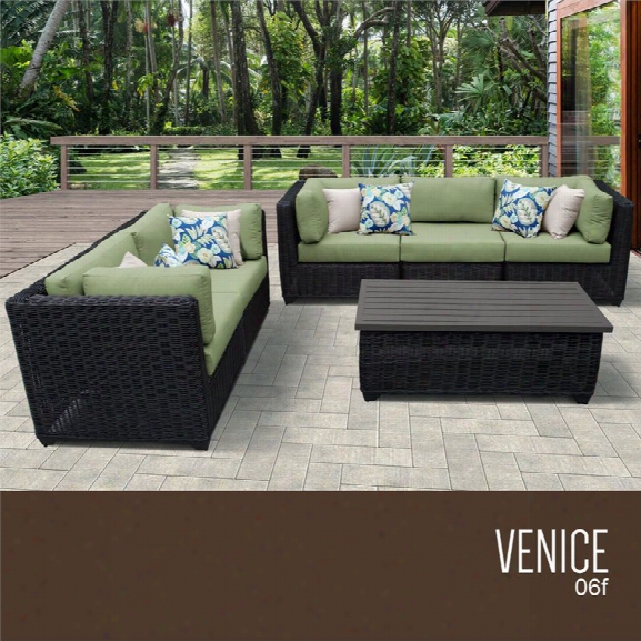 Tkc Venice 6 Piece Patio Wicker Sofa Set In Green