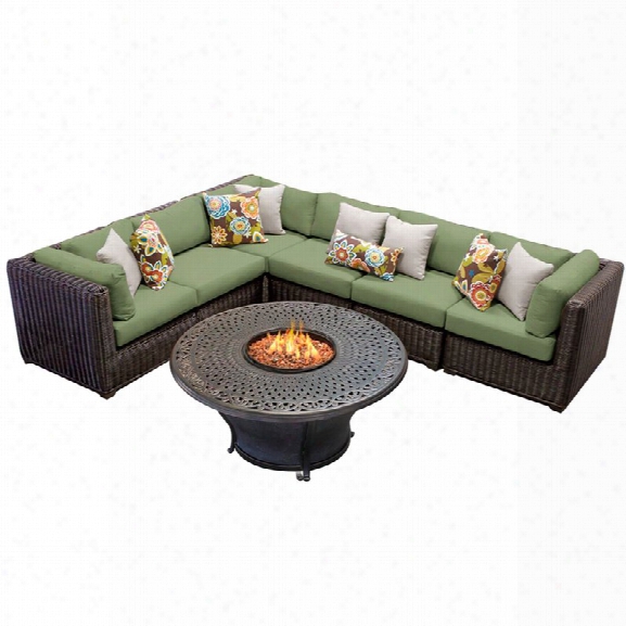 Tkc Venice 7 Piece Patio Wicker Fire Pit Sectional Set In Green