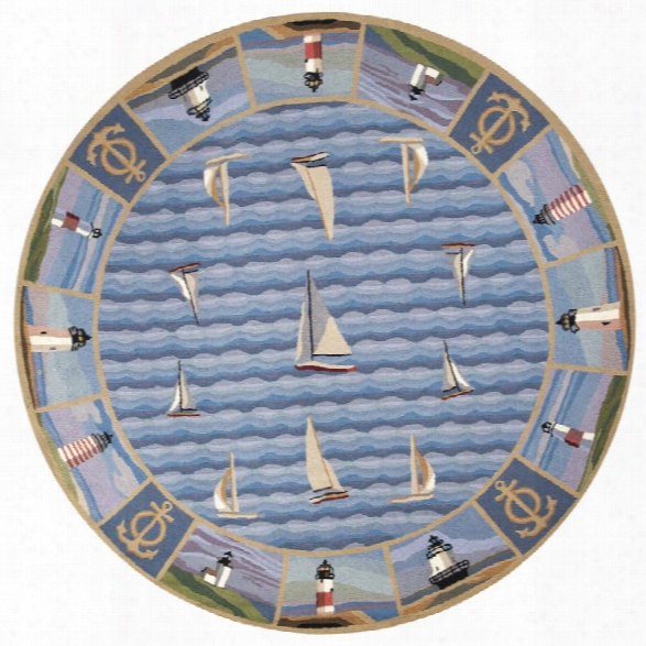 Kas Colonial7 '6 Round Hand-hooked Wool Rug In Blue