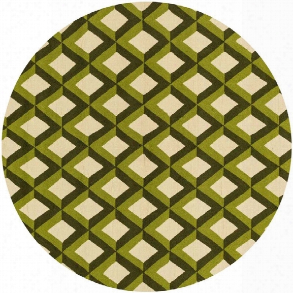 Loloi Venice Beach 7'10 Round Hand Hooked Rug In Green Trellis