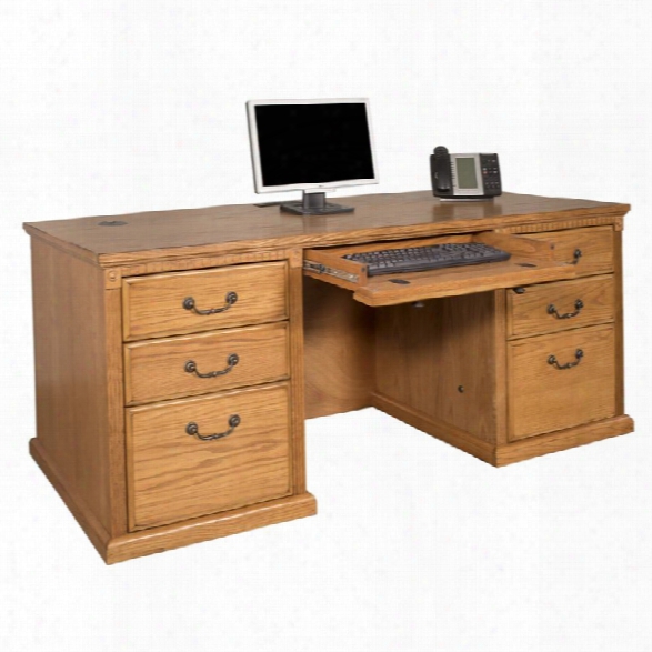 Kathy Ireland Home By Martin Huntington Oxford Executive Double Pedestal Desk In Wheat