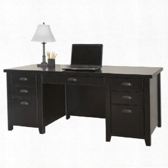 Kathy Ireland Home By Martin Tribeca Loft Double Pedestal Wood Executive Desk In Black