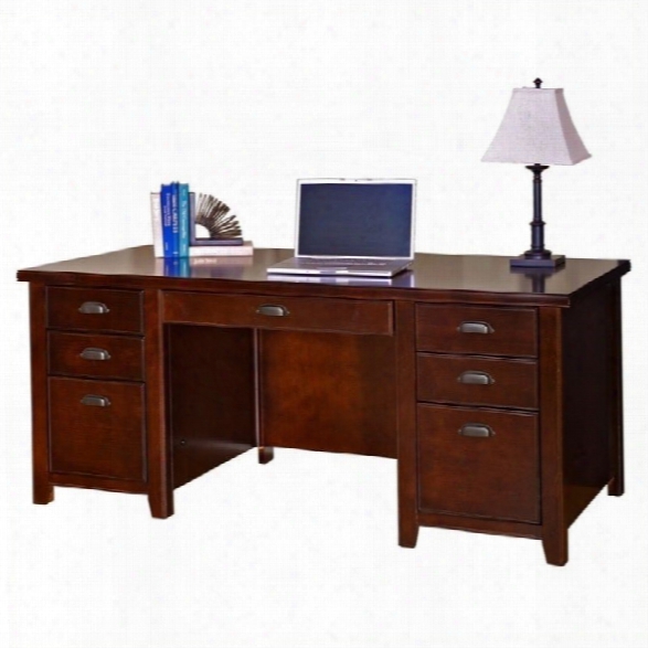 Kathy Ireland Home By Martin Tribeca Loft Double Pedestal Wood Executive Desk In Cherry