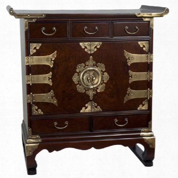 Oriental Korean Antique Style 5 Drawer End Table Cabinet In Rosewood
