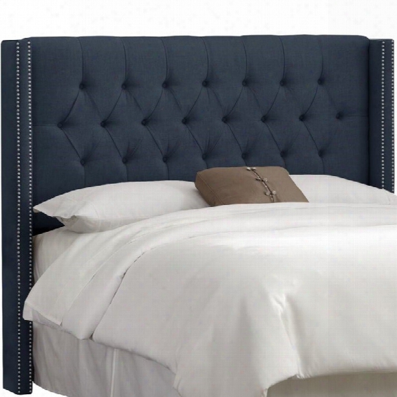 Skyline Upholstered Diamond Tufted Wingback Full Headboard In Navy