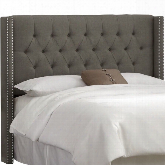 Skyline Upholstered Diamond Tufted Wingback King Headboard In Slate