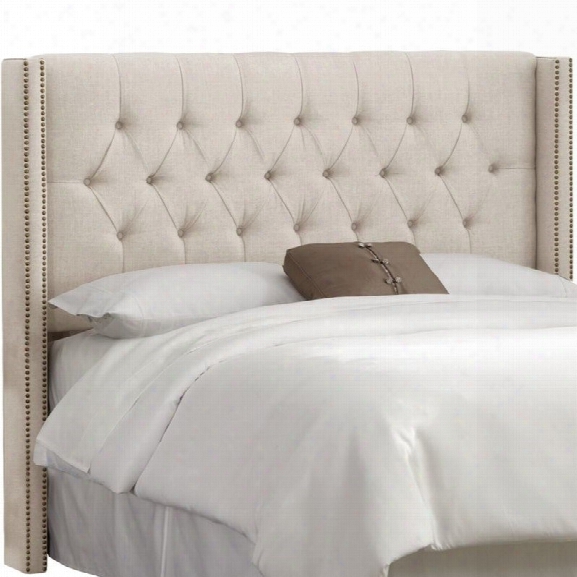 Skylinne Upholstered Diamond Tufted Wingback King Headboard In Talc