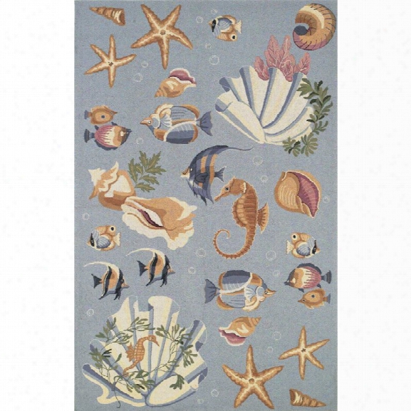 Kas Colonial 8' X 10'6 Hand-hooked Wool Rug In Light Blue