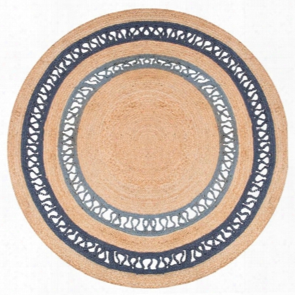 Jaipur Rugs Spiral 8' X 8' Round Naturals Jute Rug In Blue And Neutral