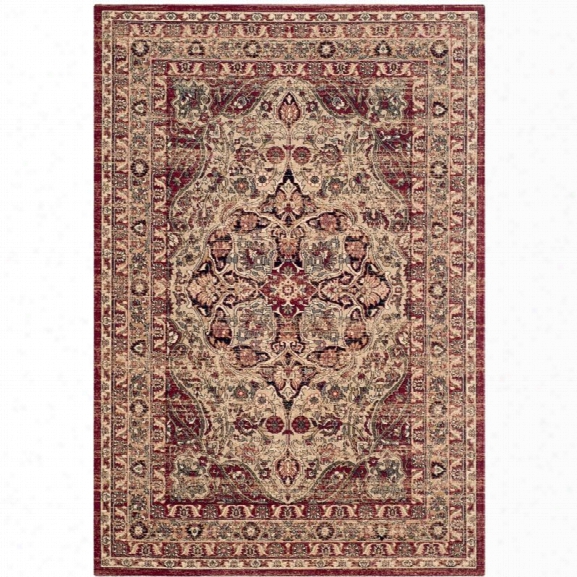 Safavieh Lavar Kerman 9' X 12' Power Loomed Rug In Creme And Red