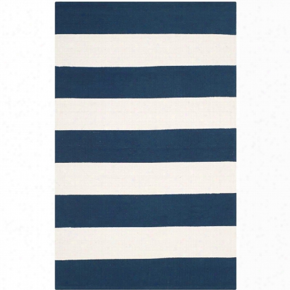 Safavieh Montauk 12' X 15' Hand Woven Cotton Rug In Navy And Ivory