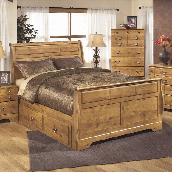 Ashley Bittersweet Wood King Double Drawer Sleigh Bed In Light Brown