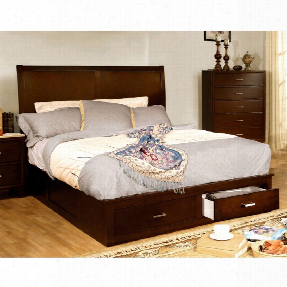 Furniture Of America Ruggend King Storage Platform Bed In Brown Cherry