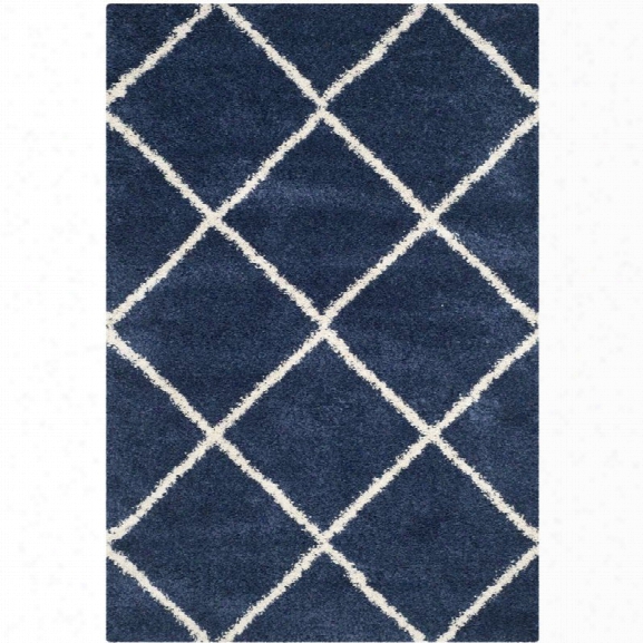 Safavieh Hudson Shag 9' X 12' Power Loomed Rug In Navy And Ivory