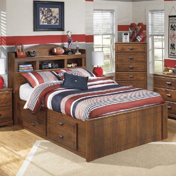 Ashley Barchan Wood Full Bookcase Double Drawer Bed In Brown