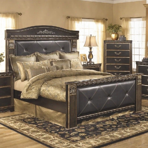 Ashley Coal Creek Upholstered King Panel Bed In Dark Brown