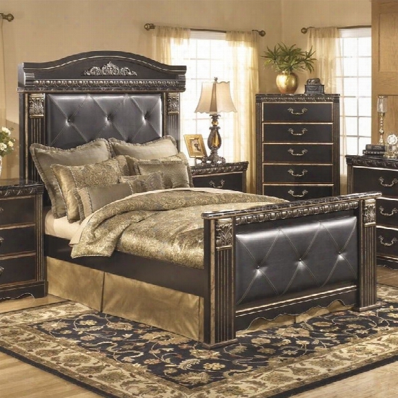 Ashley Coal Creek Upholstered Queen Panel Bed In Dark Brown