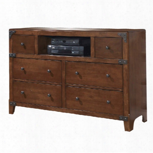 Ashley Delburne 6 Drawer Wood Media Double Dresser In Brown