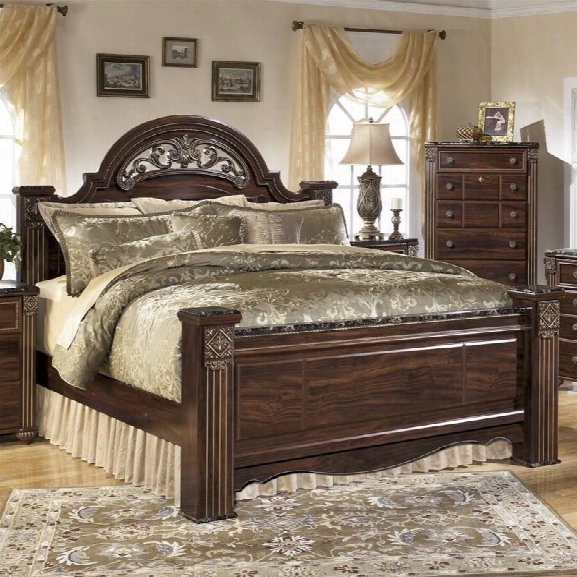 Ashley Gabriela Wood King Poster Panel Bed In Brown