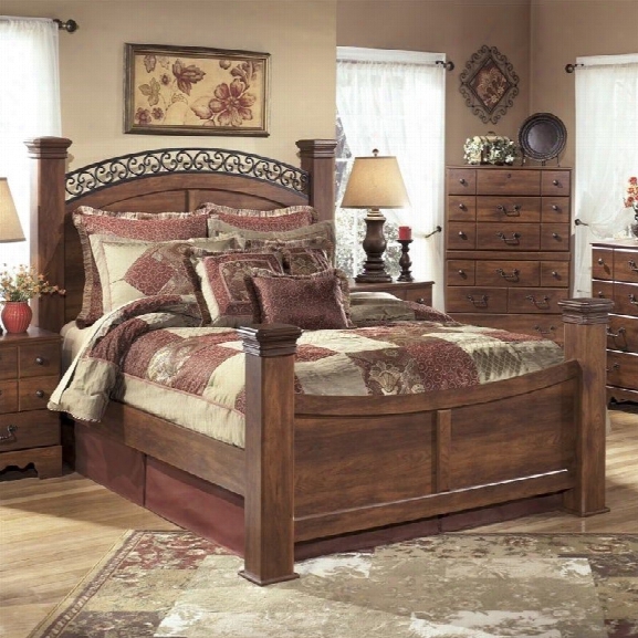 Ashley Timberline Wood King Poster Panel Bed In Warm Brown