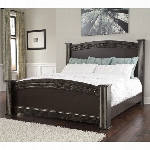 Ashley Vachel Wood King Poster Panel Bed In Dark Brown