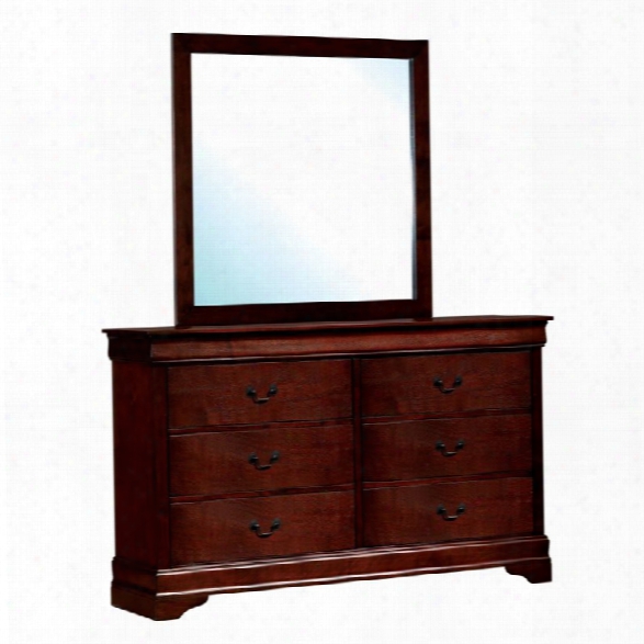 Furniture Of America Cedric 6 Drawer Dresser And Mirror Set In Cherry