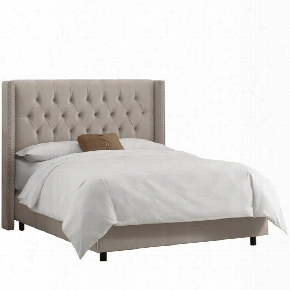 Skyline Upholstered Diamond Nail California King Bed In Light Gray