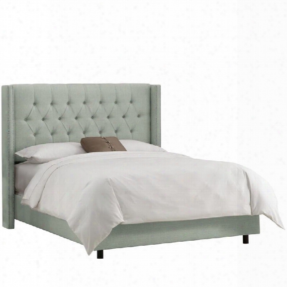 Skyline Upholstered Nail California King Bed In Swedish Blue