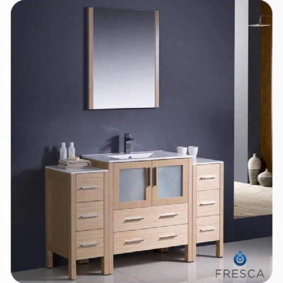 Fresca Torino 54 Bathroom Vanity In Light Oak-versa In Brushed Nickel