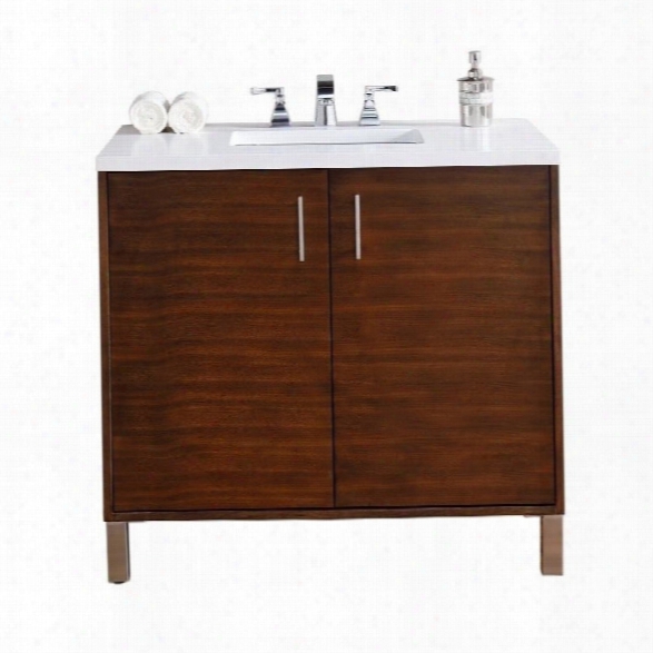 James Martin Metropolitan 36 Single Bathroom Vanity In Walnut-3cm Snow White