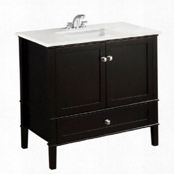 Simpli Home Chelsea 37 Bath Vanity With Quartz Marble Top In Black