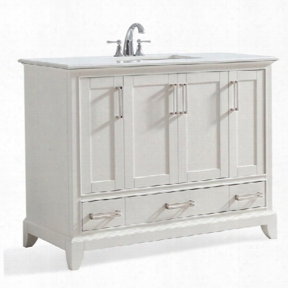 Simpli Home Elise 42 White Quartz Marble Top Bathroom Vanity In White