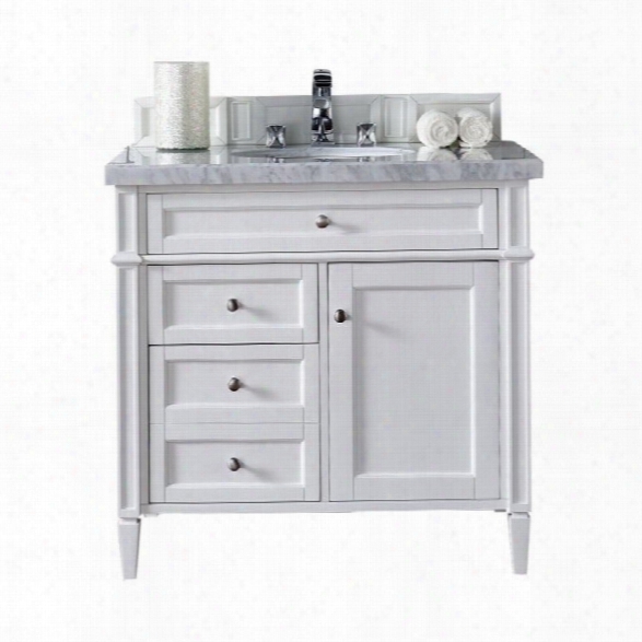 James Martin Brittany 36 Single Bathroom Vanity In White-4cm Carrara White