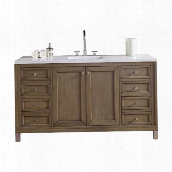 James Martin Chicago 60 Single Bathroom Vanity In Walnut-4cm Carrara White