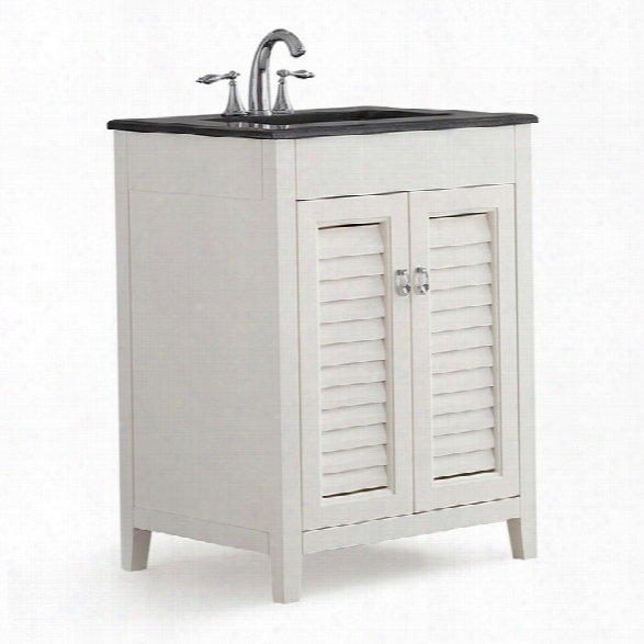 Simpli Home Adele 24 Black Granite Top Bathroom Vanity In White