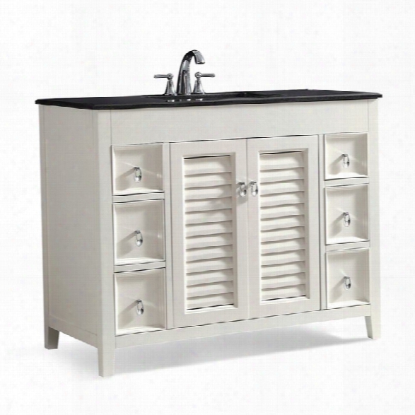 Simpli Home Adele 42 Black Granite Top Bathroom Vanity In White