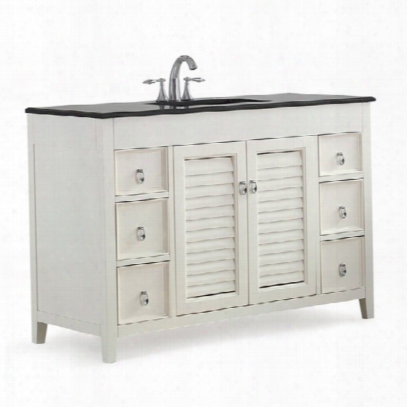 Simpli Home Adele 48 Black Granite Top Bathroom Vanity In White