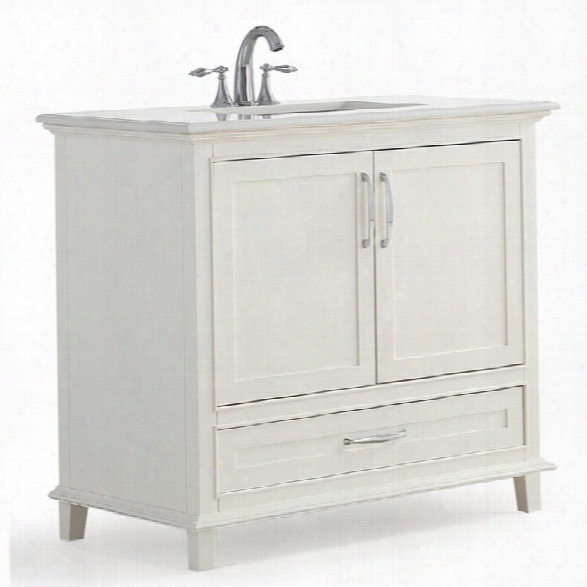 Simpli Home Ariana 36 White Quartz Marble Top Bathroom Vanity