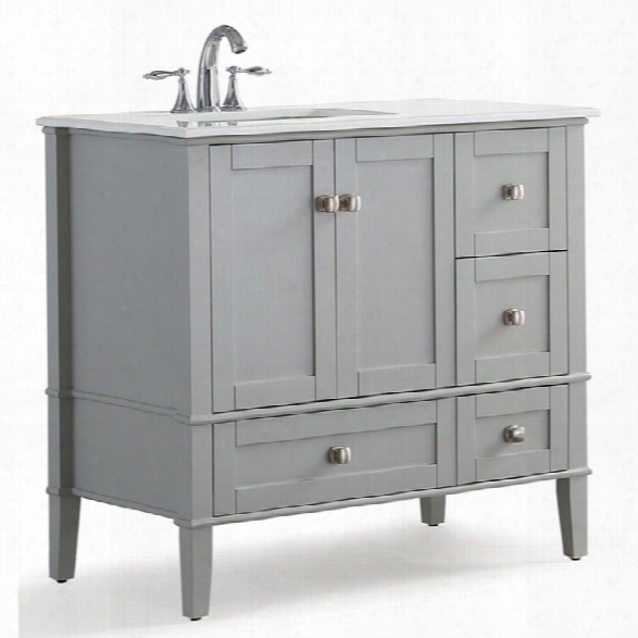 Simpli Home Chelsea 36 White Quartz Marble Top Bathroom Vanity