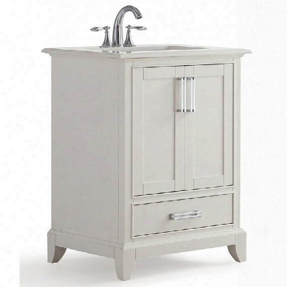 Simpli Home Elise 24 White Quartz Marble Top Bathroom Vanity In White