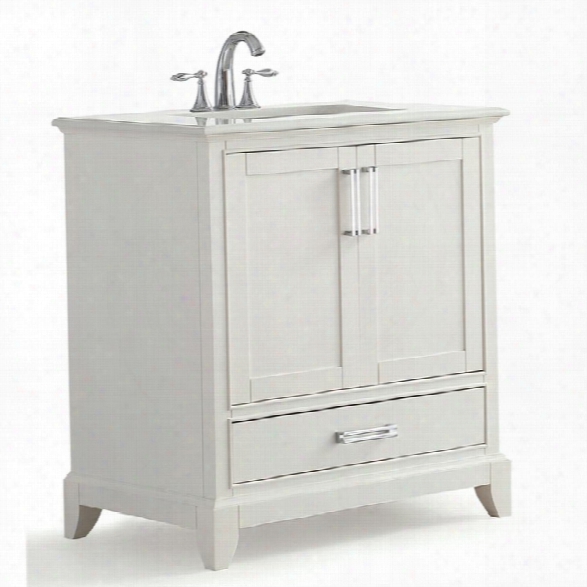 Simpli Home Elise 30 White Quartz Marble Top Bathroom Vanity In White