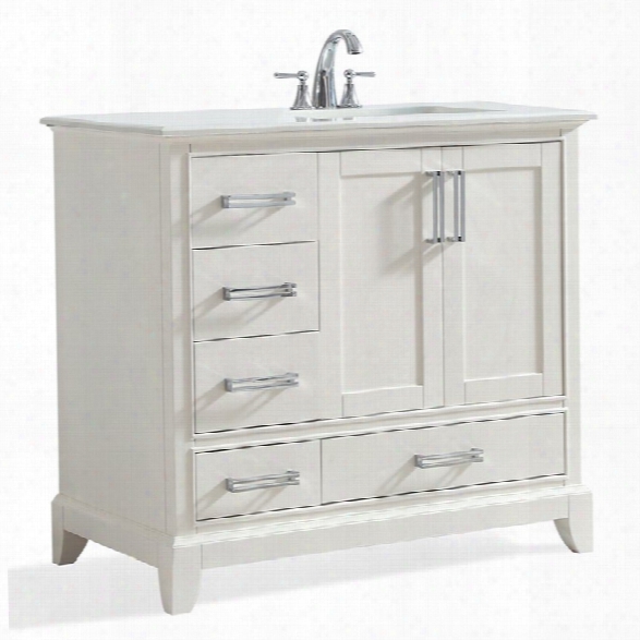 Simpli Home Elise 36 White Quartz Marble Top Bathroom Vanity In White