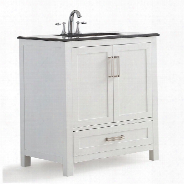 Simpli Home Evan 30 Black Granite Top Bathroom Vanity In White