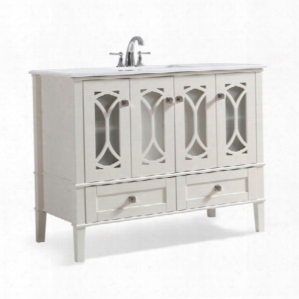 Simpli Home Paige 42 White Quartz Marble Top Bathroom Vanity In White