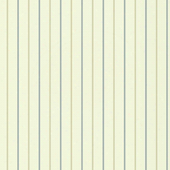 3-pinstripe Wallpaper In Cream, Blue, And Gold Design By York Wallcoverings