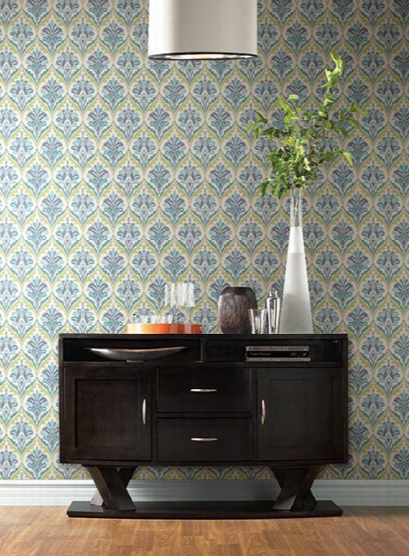 Basilica Wallpaper In Blue And Green Design By Carey Lind For York Wallcoverings